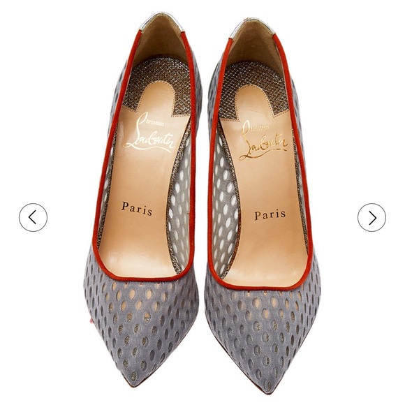 CHRISTIAN LOUBOUTIN Fishnet Suede Follies Resille 100 Pumps 38 Pre-Loved - Picture 3 of 16